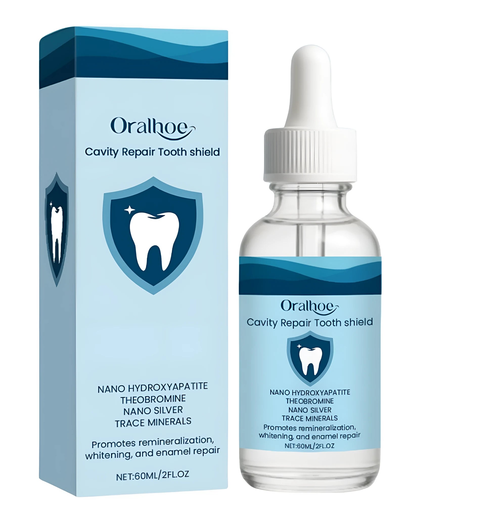 60ml bottle of dental restorative fluid oral rinse with hydroxyapatite and colloidal silver.