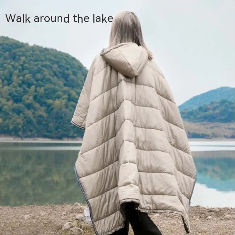Army Green outdoor cloak sleeping bag with 200x140cm dimensions showing convertible design for camping use