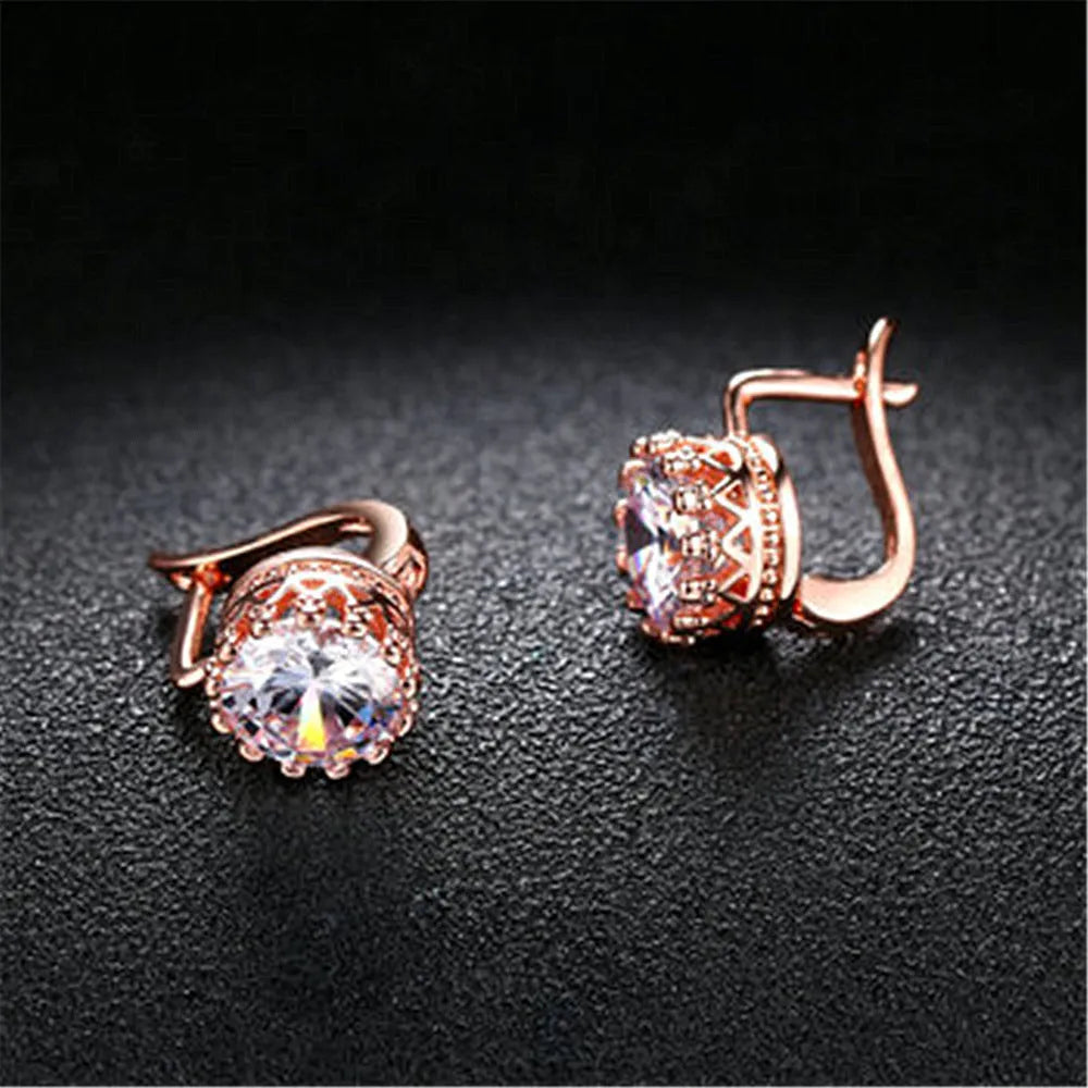 Korean retro crown-shaped ear clips with white diamond accents in rose gold or white gold colour