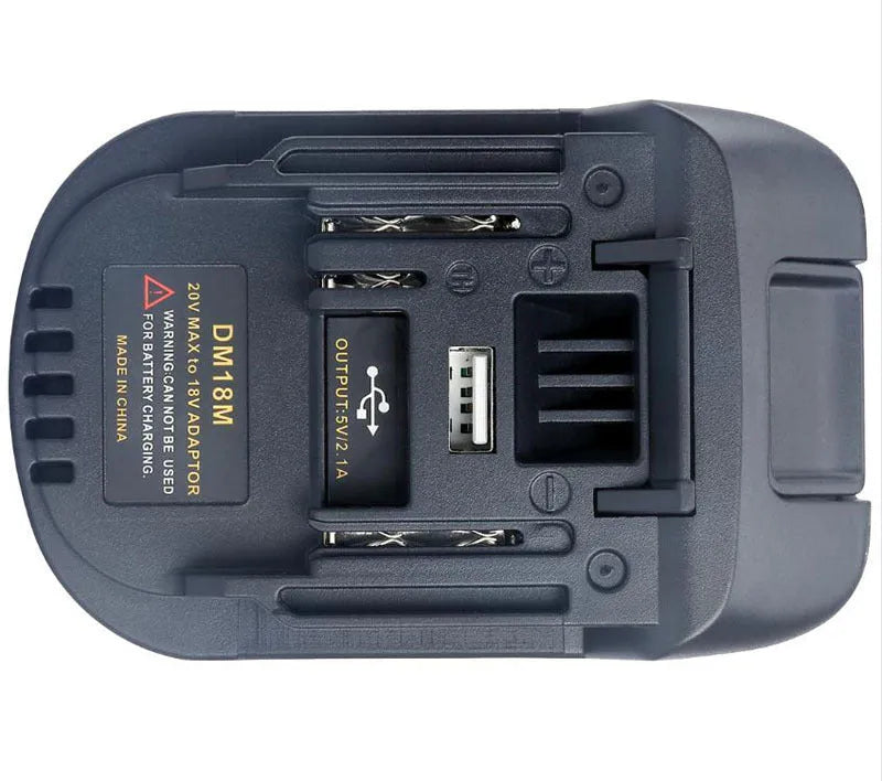 Black Milwaukee to Makita battery adapter measuring 125x90x65mm for DM18M to H99F conversion