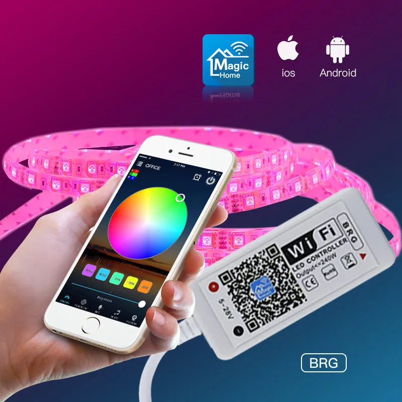 Mini white Wi-Fi RGB LED controller, 53x24x11mm, Magic Home app, DC9-28V, 4A per channel