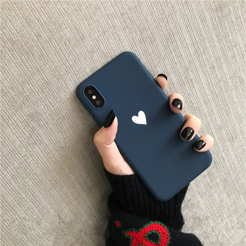 Painted love TPU phone case in red, blue, or black for iPhone 6 to 13 Pro Max.