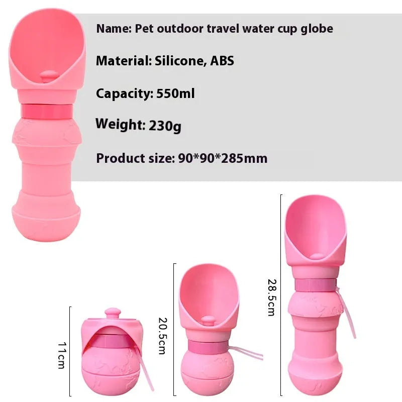 Silicone pet folding cup shown open as a water bowl and collapsed flat for storage.