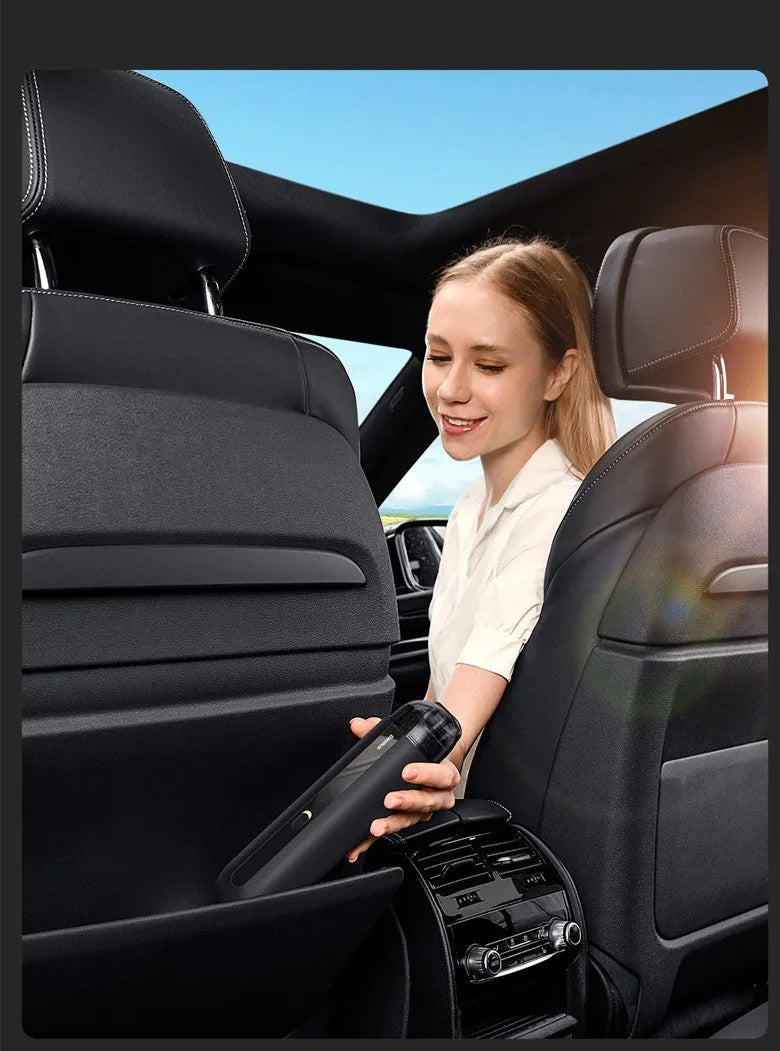 Wireless handheld car vacuum cleaner with 5000Pa suction power and blowing hose attachment