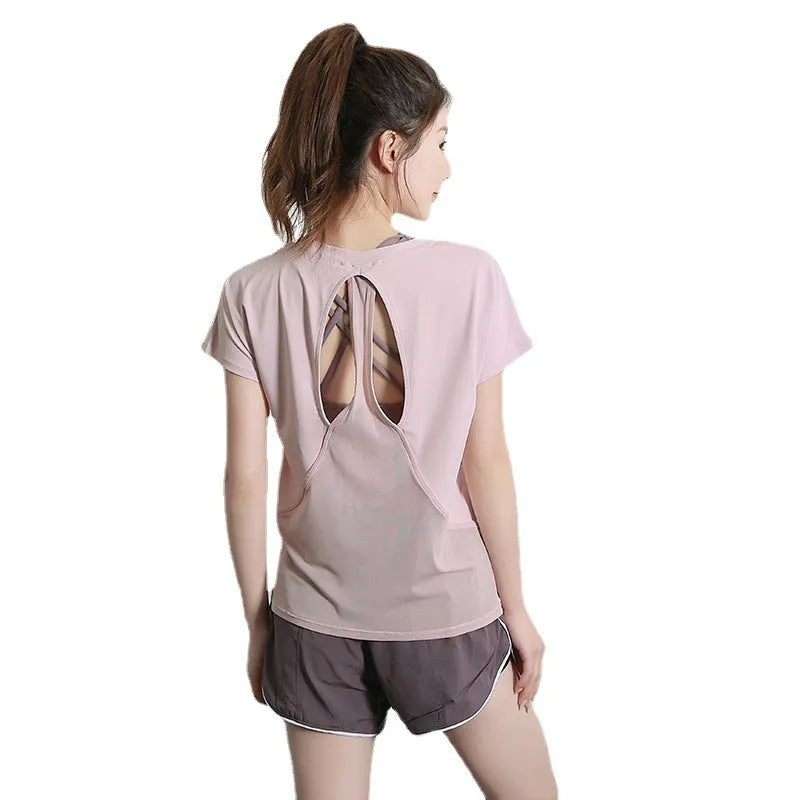 Women's polyester short sleeve sports t-shirt for yoga and running in various colours