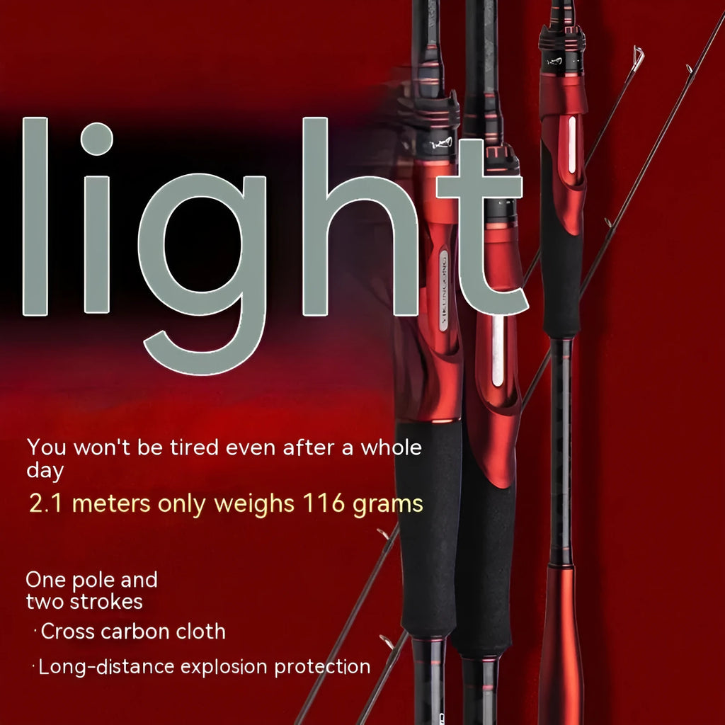 Carbon fishing rod with ultralight cross carbon cloth construction showing straight handle and pikestaff style options