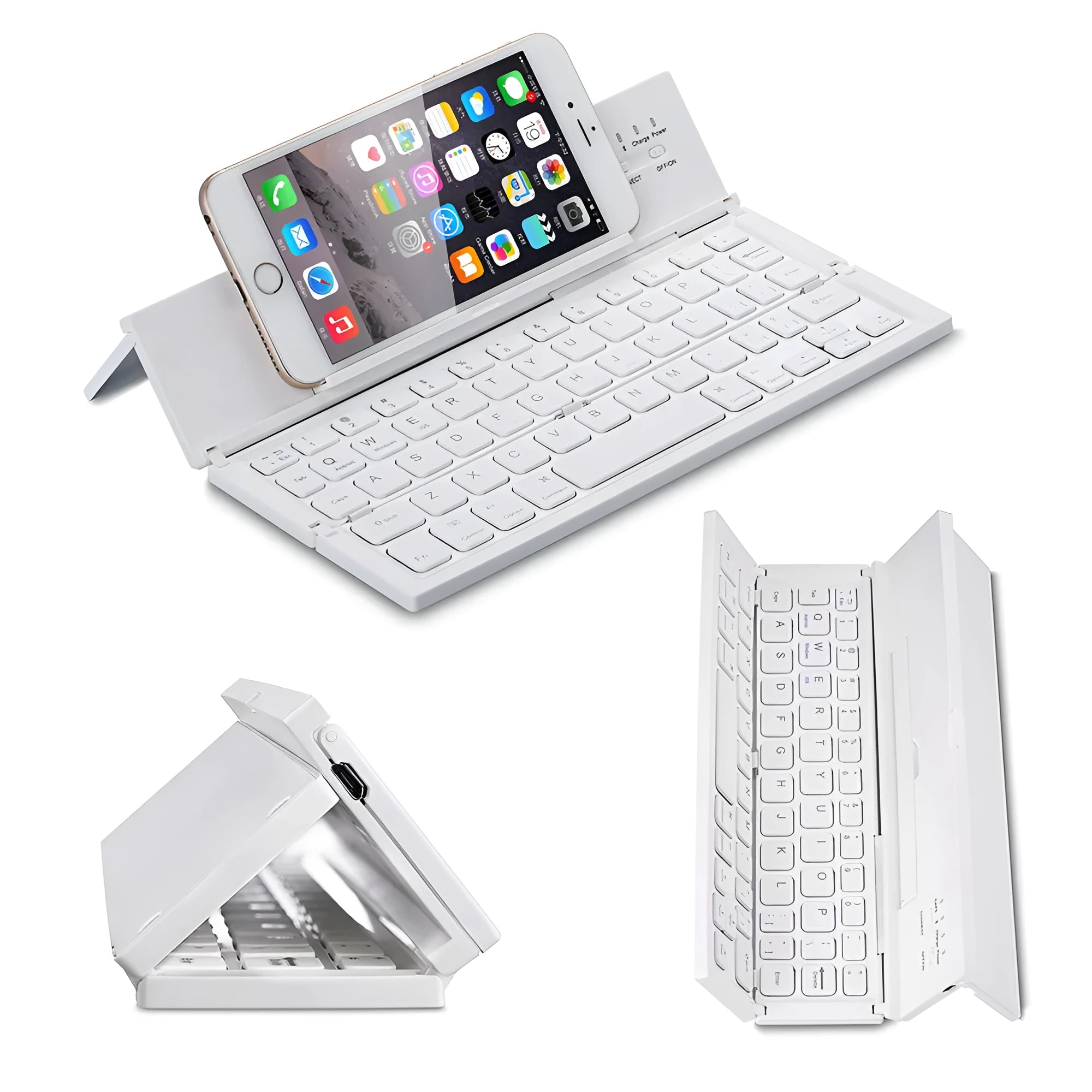 Mini folding ultra-thin wireless Bluetooth keyboard in black or white for tablets and smartphones