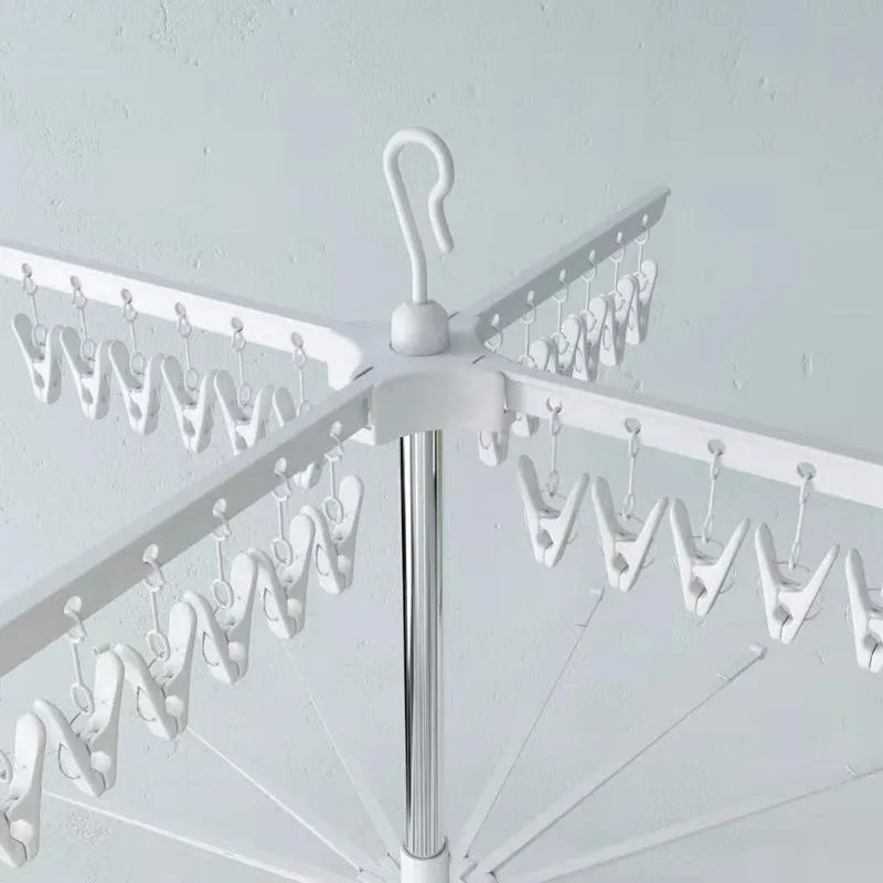 Mobile split plastic clip drying rack with three stainless steel layers and plastic clothing clips