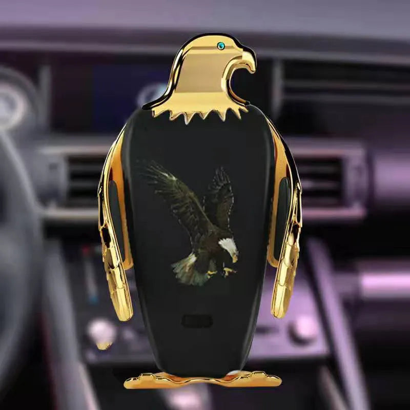 Eagle style car phone holder with wireless charging on a suction cup mount