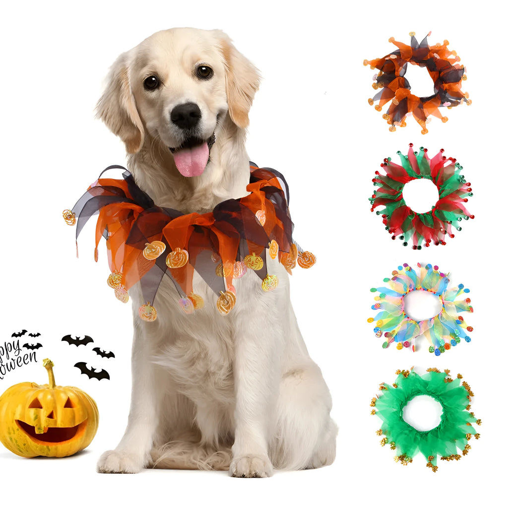 Tie-dye cloth pet collar with Christmas and Halloween colour themes in free size