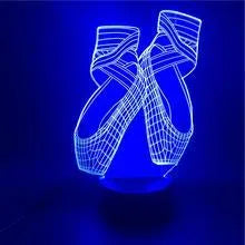 3D ballet shoes night light with colourful LED glow, showing remote control and USB cable.