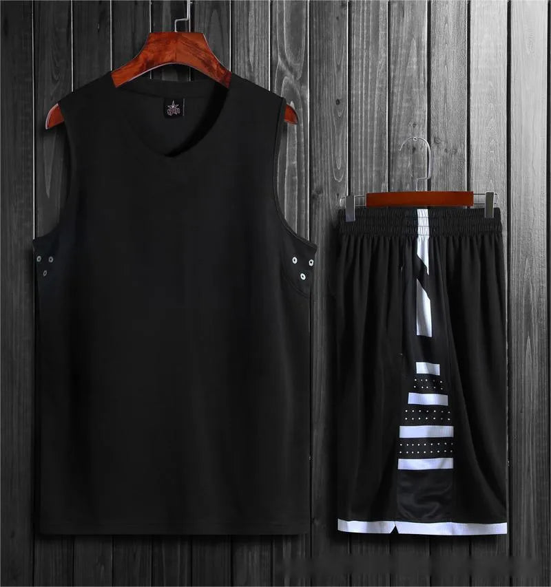 Breathable black and white sports vest and pants set for student training and fitness.