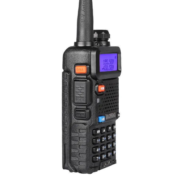 Handheld dual-band VHF UHF walkie talkie with LCD display and antenna
