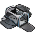Medium hardness cat carrier bag in 600D cation fabric with piping trim detail