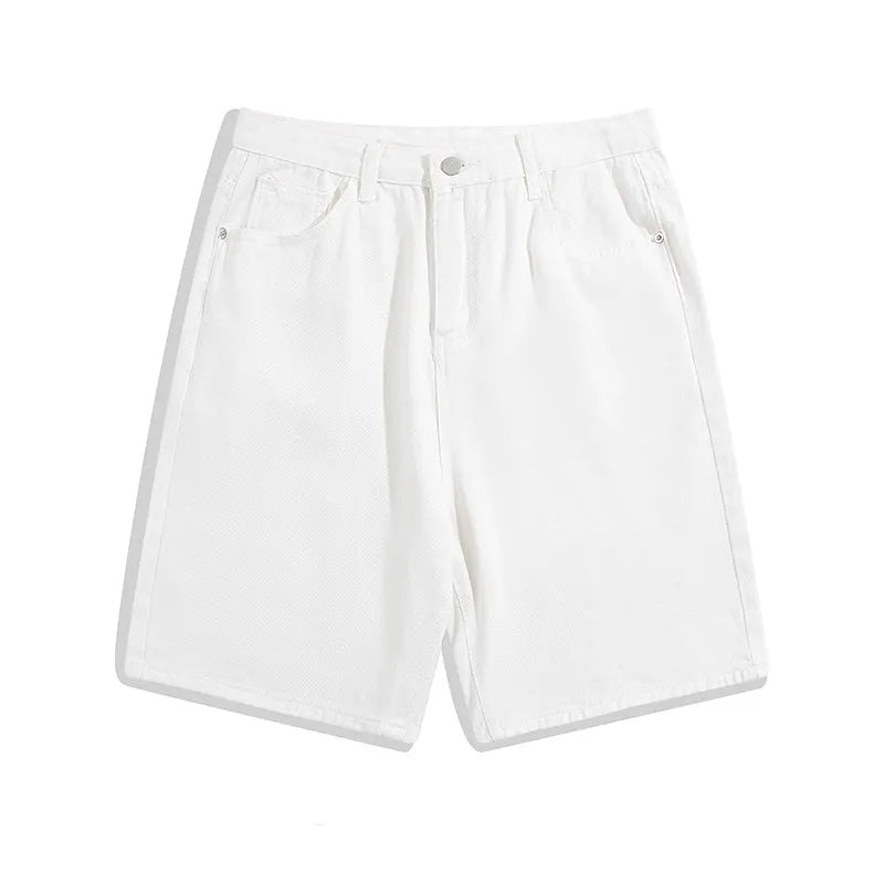 Men's light blue denim shorts with a straight leg and mid waist on a neutral background.