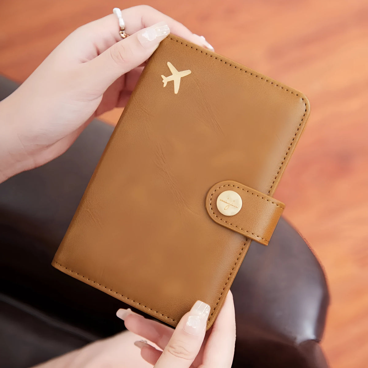 PU leather multifunctional passport holder wallet in various colours showing sewing line detail and anti-theft protection.