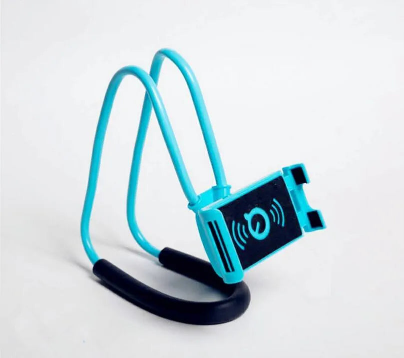Universal 360-degree rotating phone holder in multiple colours on a table, holding a smartphone.