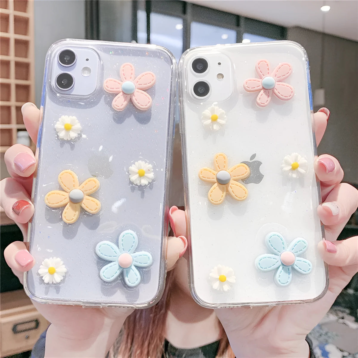 Girl heart and Xuanya floral pattern on a soft rubber protective case for an iPhone.