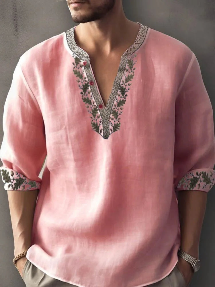 Short sleeve striped shirt in bamboo hemp fabric with European and American sizing