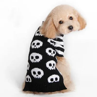 Polyester Christmas pet sweater in Black, Deer, Grey or Red, available in six sizes from XXS to XL with size chart