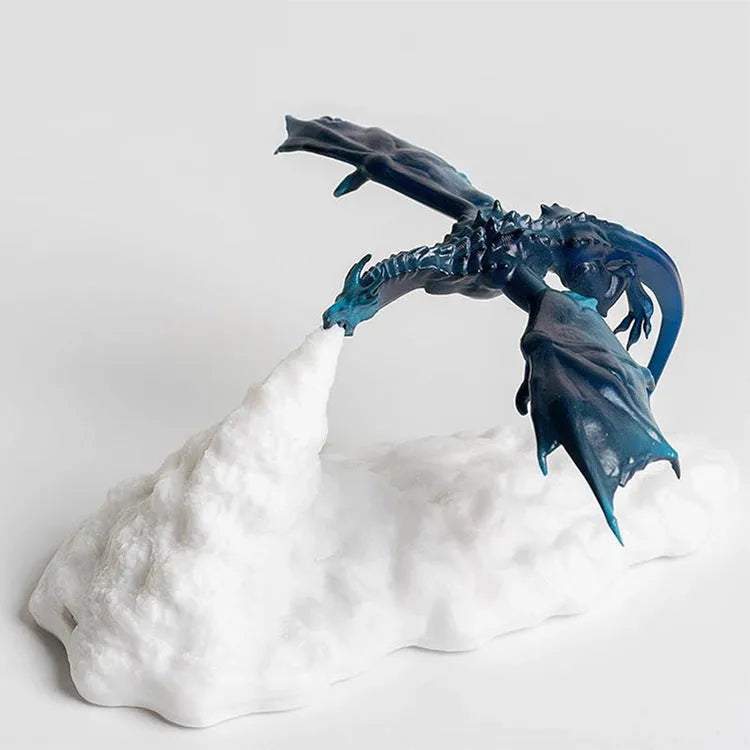 3D printed fire-breathing dragon night light with warm red glow and USB charging cable