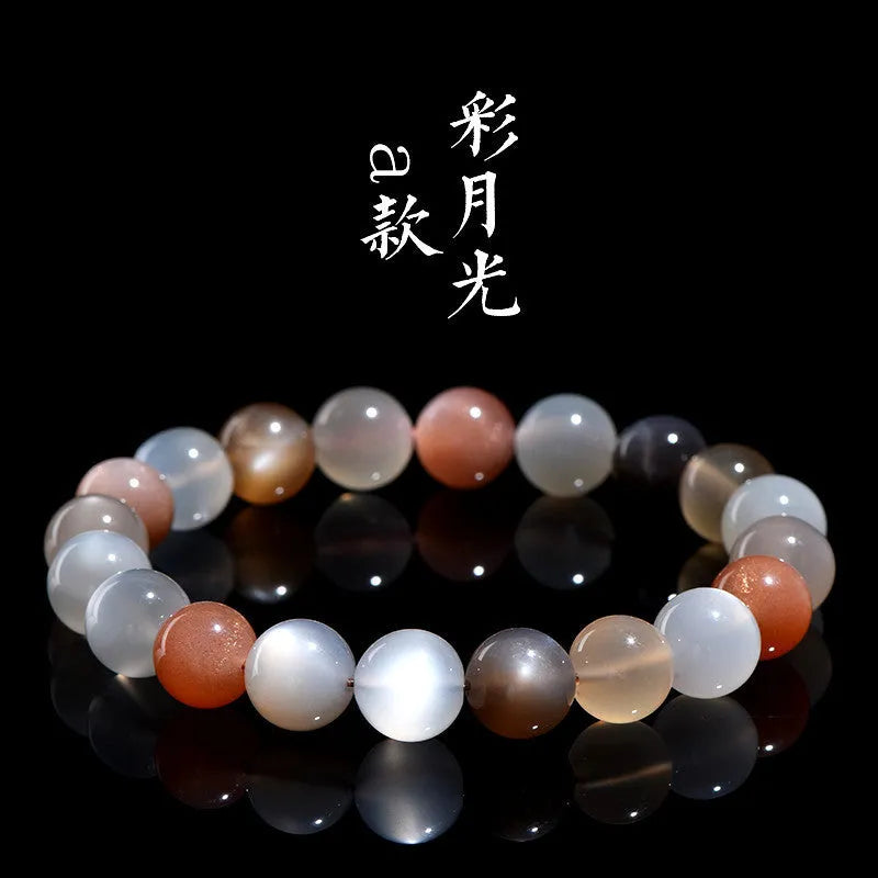 Natural colourful moonlight moonstone bracelet with 8mm beads in single circle configuration