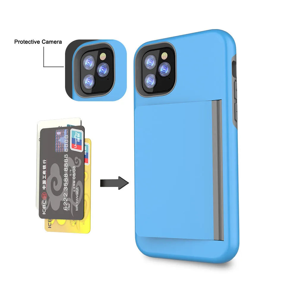 Slim black mobile phone shell for iPhone 11 Pro Max showing back cover design with TPU and PC materials.