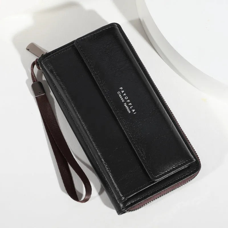 Men's casual PU wallet with multiple card slots in black, brown, or coffee colour