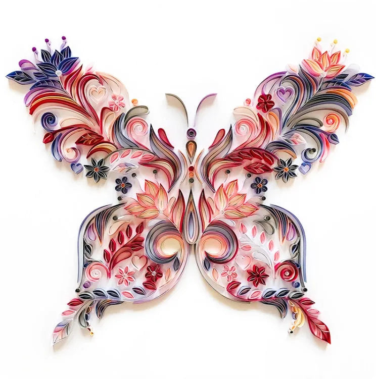 20-inch handmade butterfly quilling illustration craft pack with tools and blue/pink paper