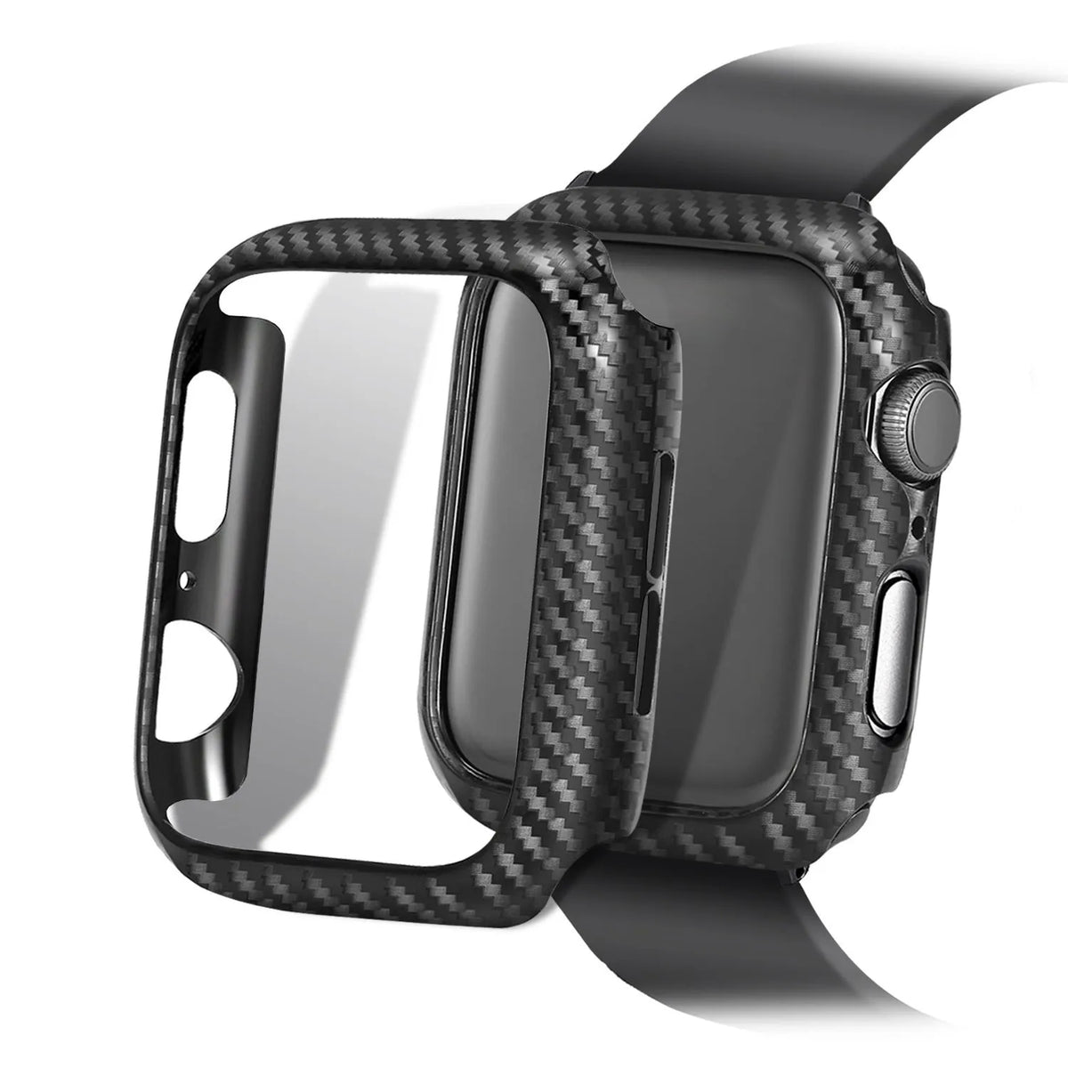 Leather and carbon fibre iPhone watch strap in black, blue, orange, and red for Apple Watch