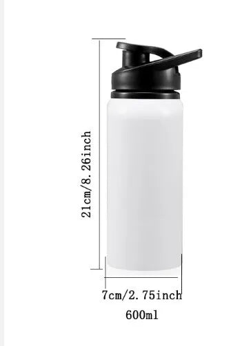 White aluminium sports water bottle for cycling with 600ml and 750ml capacity options