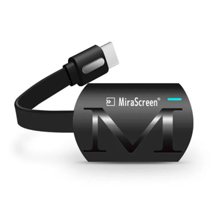 Black USB HDMI TV dongle for smartphone screen mirroring, measuring 52mm by 26mm.