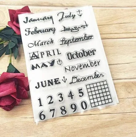 Clear transparent silicone stamp showing vintage icon and calendar date design.
