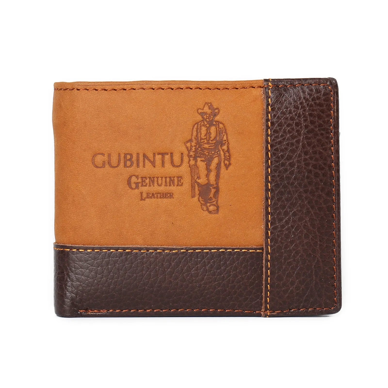 Men's soft leather three-fold wallet with personality stitching and multiple internal compartments
