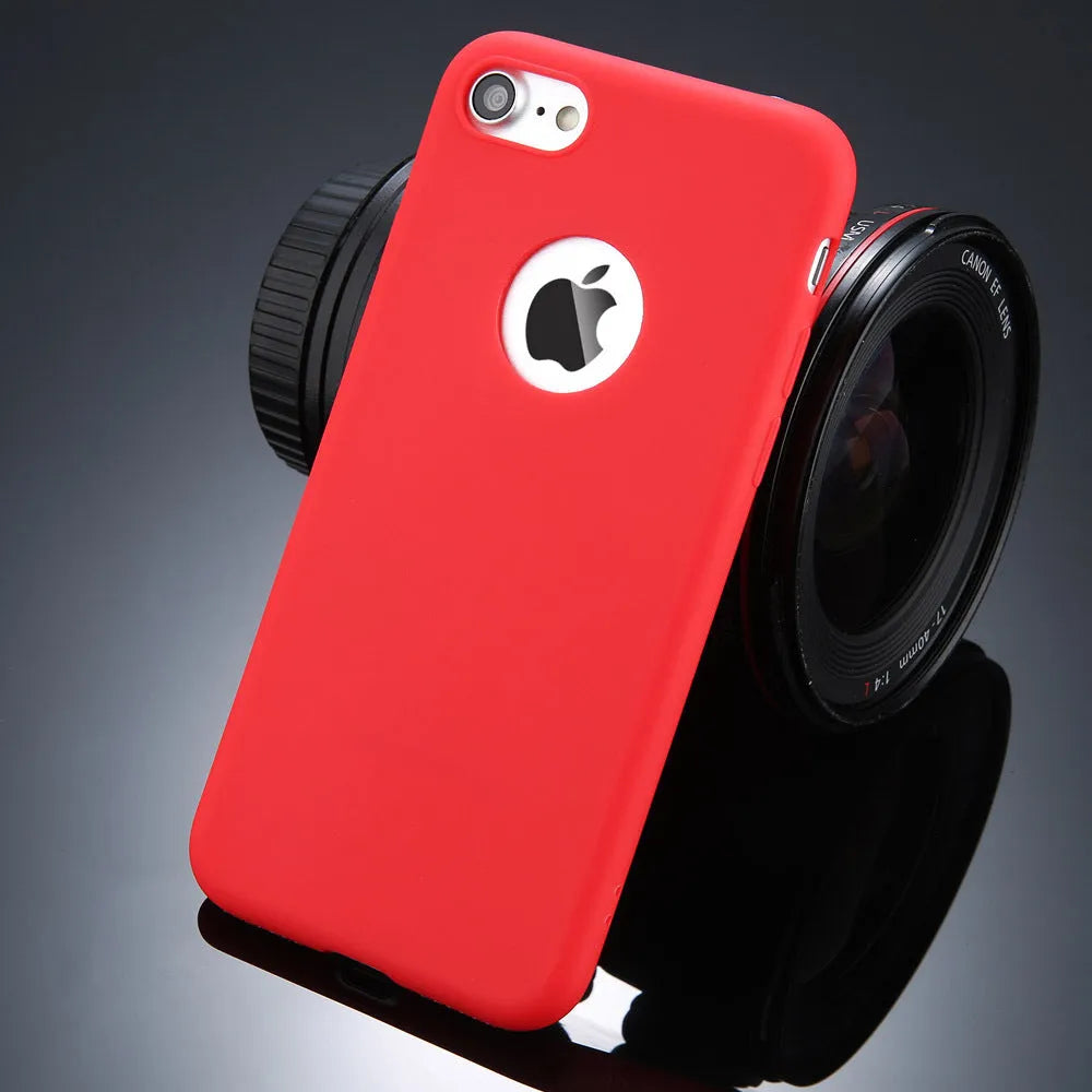 Soft plain silicon TPU phone case for iPhone in candy colours: blue, pink, red, green, black, navy blue.