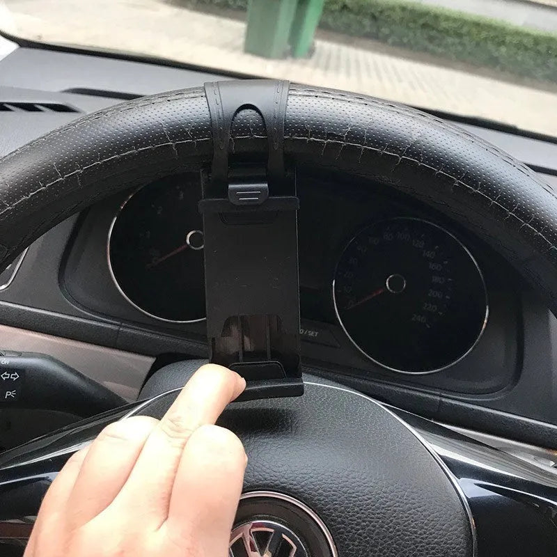 Black universal steering wheel phone mount clip holder for smartphones
