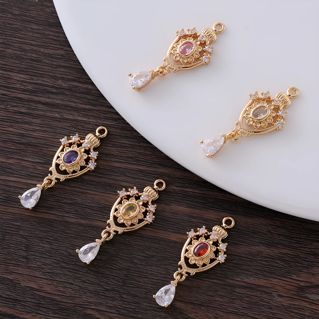 Crown design hollow water drop pendant with micro inlaid zircon in five colour options