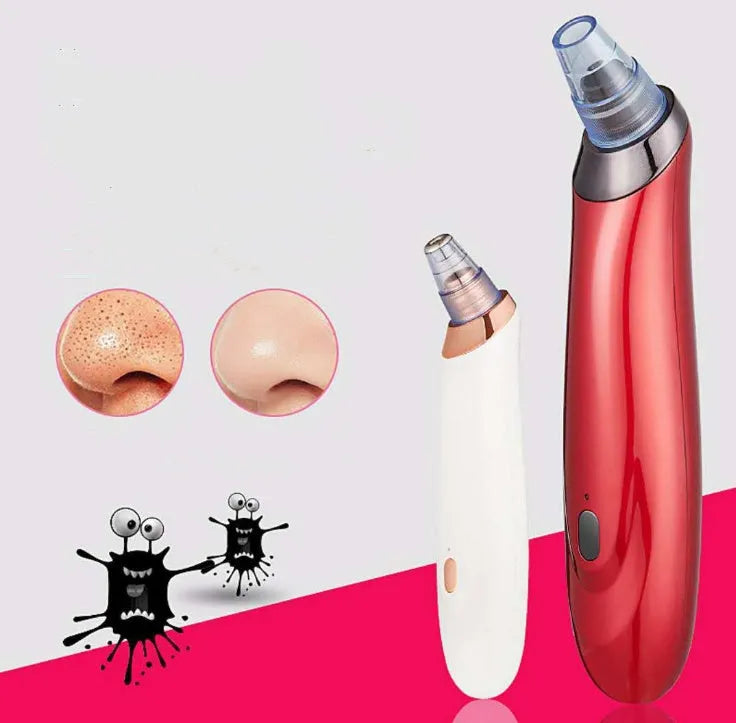 Handheld electric blackhead remover device with multiple nozzle heads in black colour