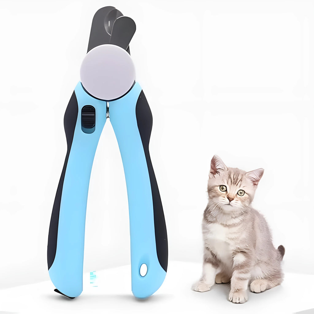 Blue heavy-duty dog nail clippers with safety guard for trimming thick nails on large breeds