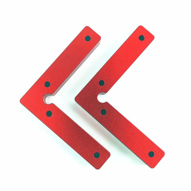 Aluminium woodworking right angle positioning block with scale markings for 90-degree jigsaw clamping
