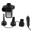 Black plastic 50W electric air pump with 150cm cable, 3 nozzles, 230V and 12V power options