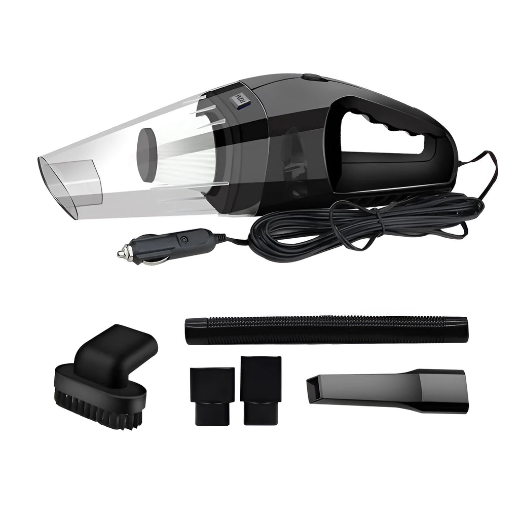 Orange portable handheld car vacuum cleaner with nozzle attachments for 12V vehicle use