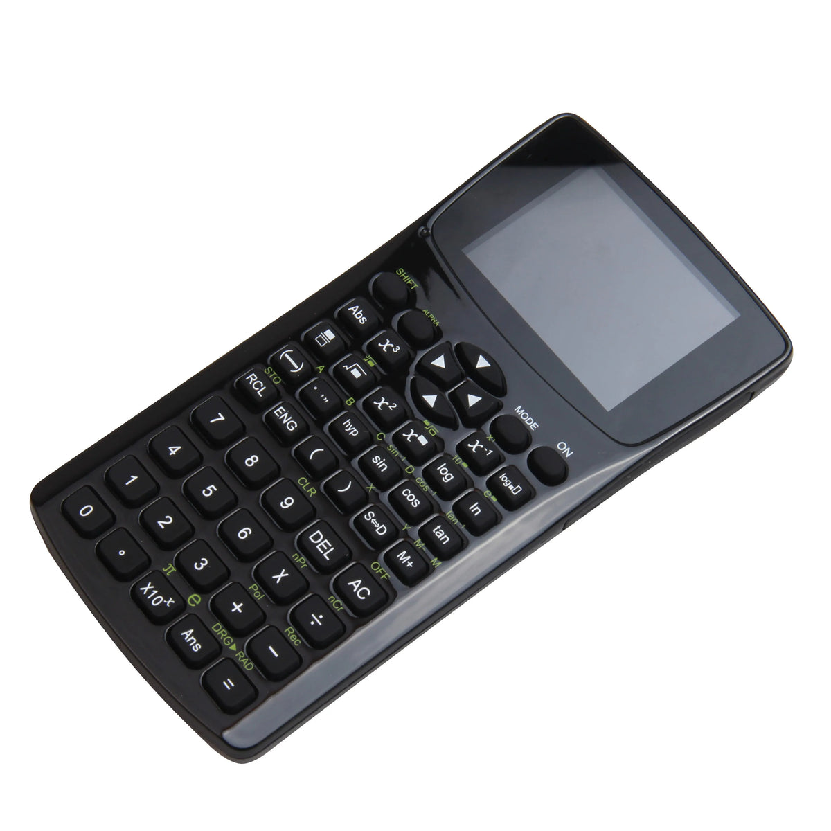 Black multifunctional e-book reader with a 2.8cm screen and an adjustable strap, showing a menu with multiple language options.