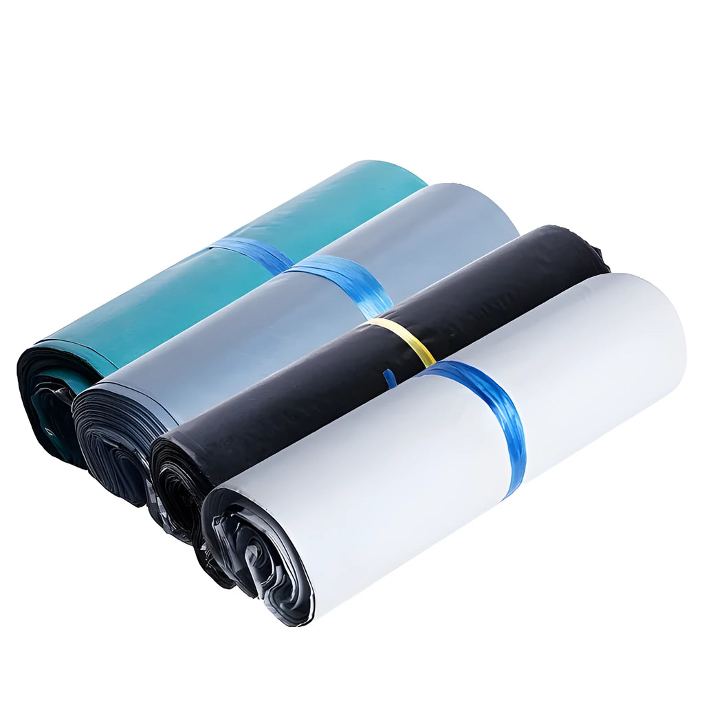 PE plastic courier clothing bags with self-adhesive strip in four colours and six sizes