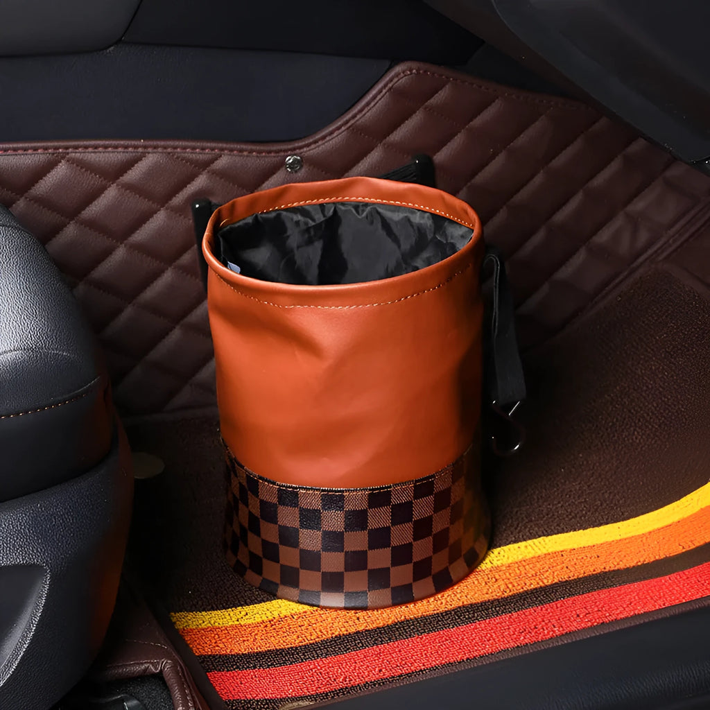 Retractable leather interior car trash can shown in colour as per product image