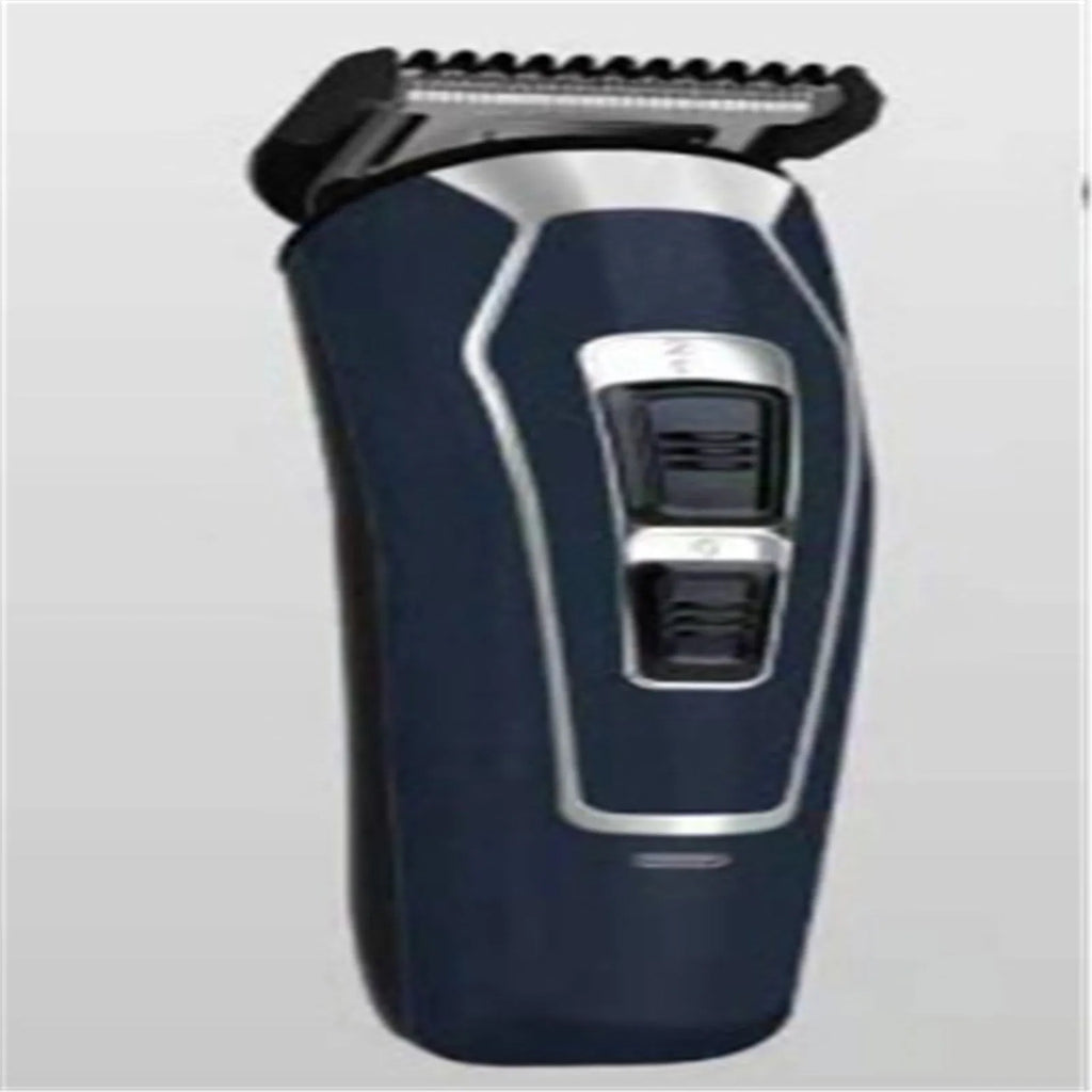 Rechargeable electric hair clipper in dark blue and coffee colours with stainless steel blades