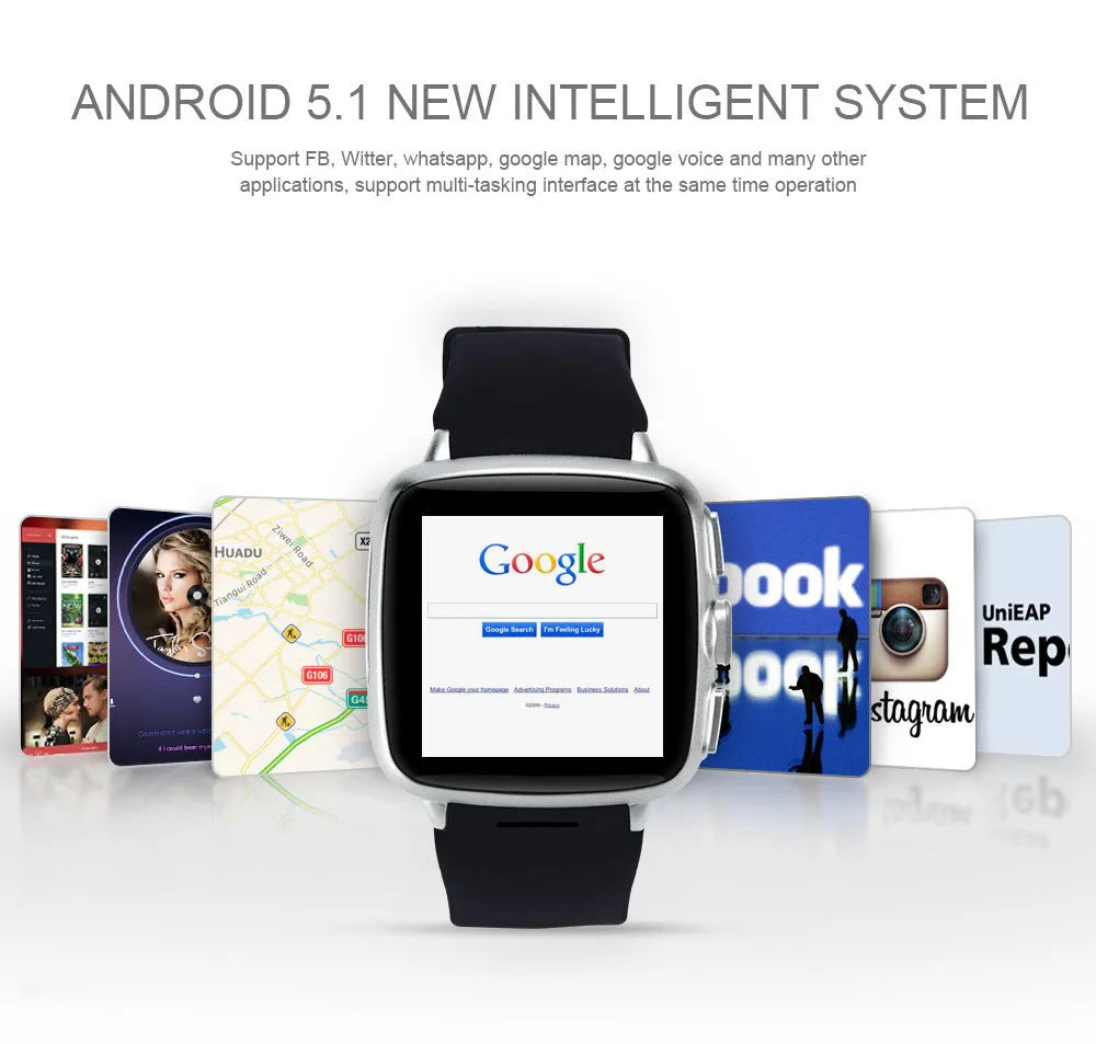 Z01smart watch with 1.54inch HD touchscreen display showing Android interface, available in black or white