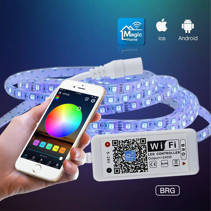 Mini white Wi-Fi RGB LED controller, 53x24x11mm, Magic Home app, DC9-28V, 4A per channel