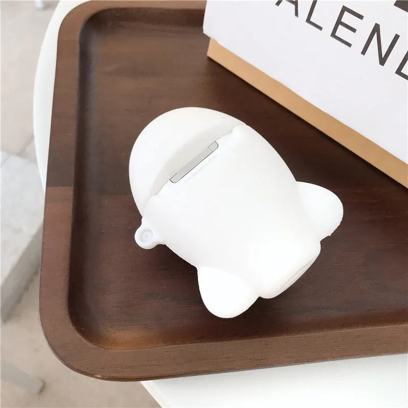 Silicone flip case for AirPods 1 and 2 with cartoon aeroplane design and attached hook