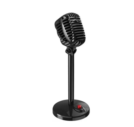 Black USB desktop microphone with adjustable neck on stand